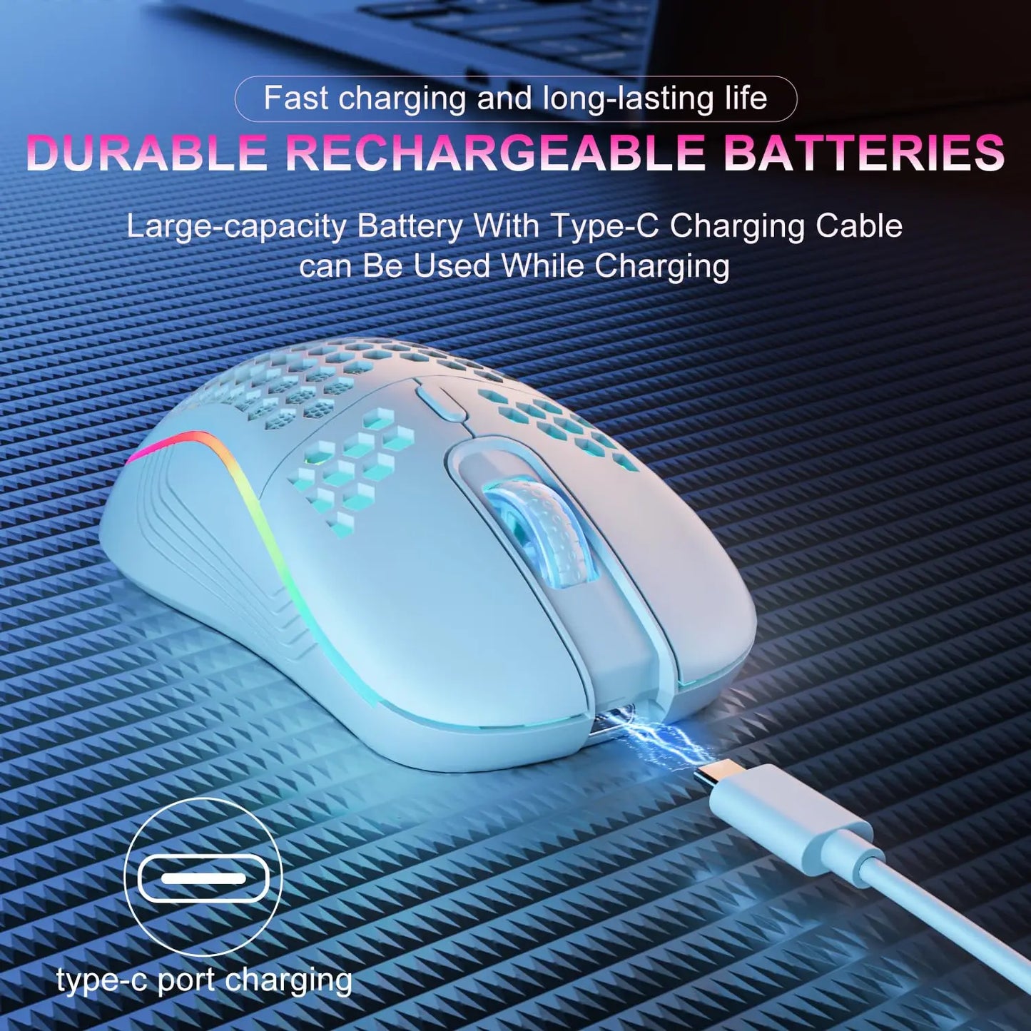Acend RGB Wireless Gaming Mouse, Rechargeable 2.4GHz Honeycomb gaming mouse
